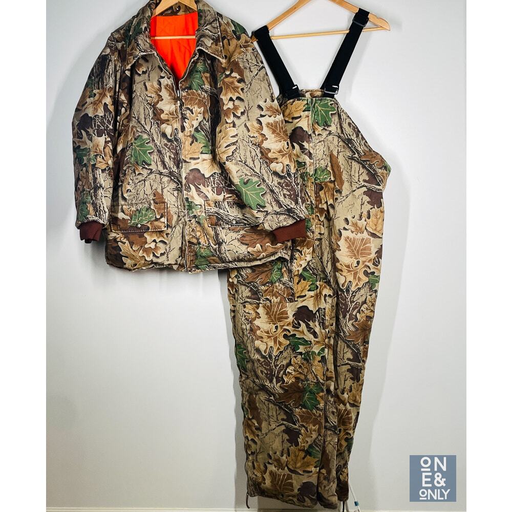 Vintage Field & Stream Hunting Jacket & Overalls Set Of 2 Mens Camo Reversible
